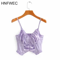 2020 new summer fashion sexy pleated v neck patchwork irregular suspender sweet potato purple slim vest top women t376