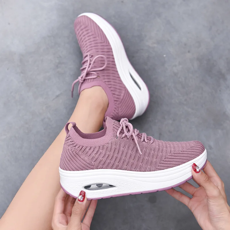 

Fashion Breathable Air Mesh Women Shoes Wedges Heel Shoes Ladies Knitting Sock Sneakers Women Platform Casual Shoes