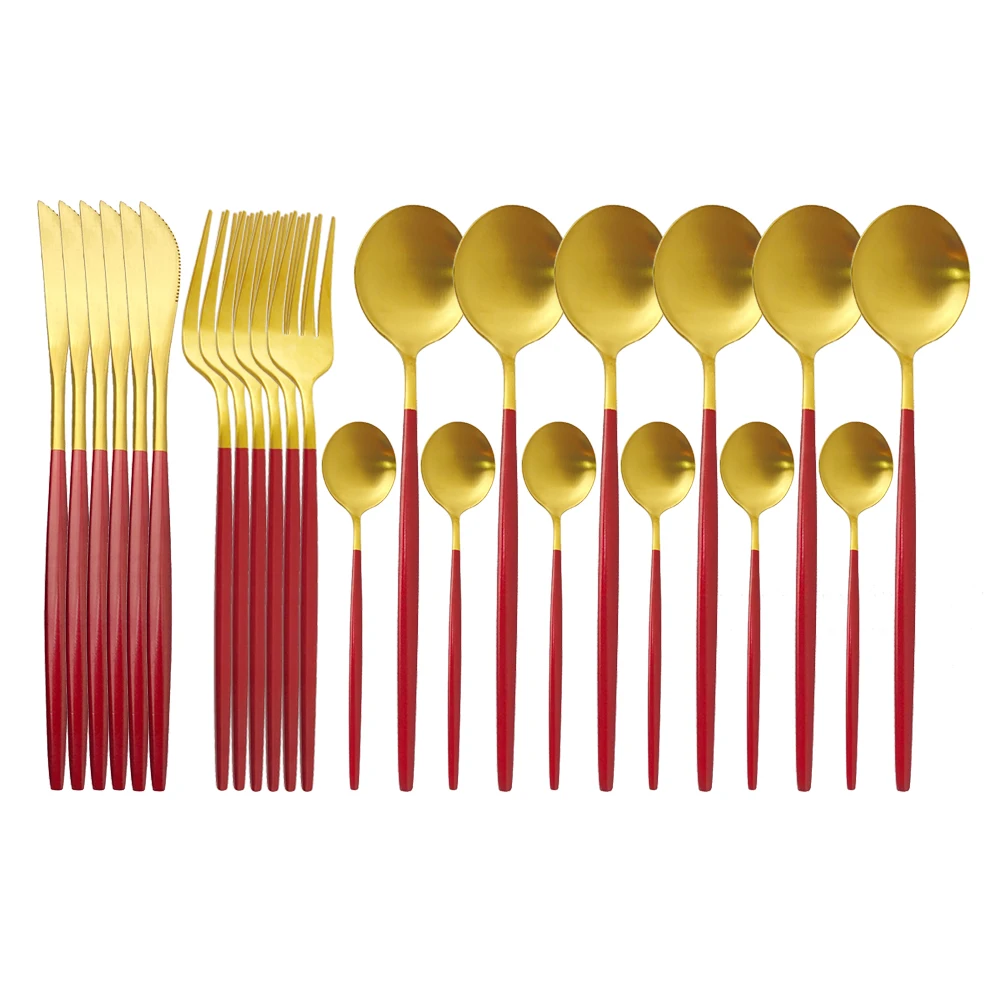 

Matte Dinnerware 24PCS/Set 304 Stainless Steel Flatware Cutlery Red Gold Dinner Knife Fork Scoop Set Home Kitchen Tableware Set