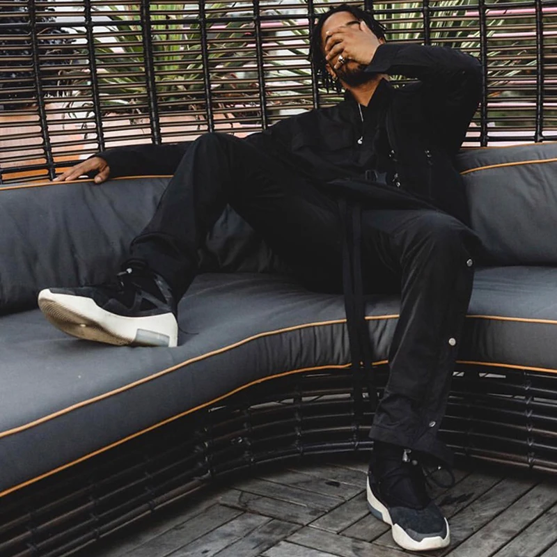 

Harajuku Streamer Side Button High Street Casual Cargo Pants Men and Women Loose Elastic Waist Straight Baggy Track Pants