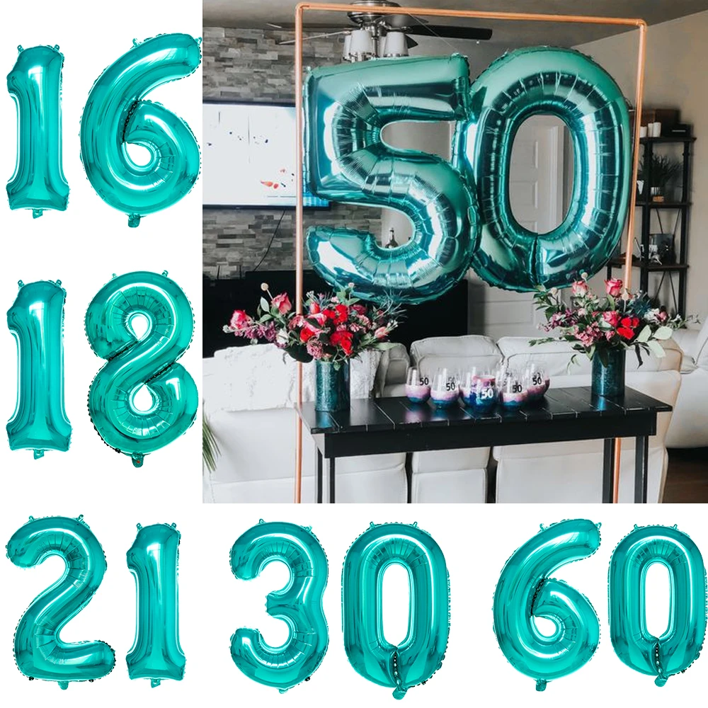 

2pcs 32inch Tiffany Blue Balloon Banner 18 21 30 40 50 60 Birthday Party Decoration Adult Birthday Letter Number Foil Balloons