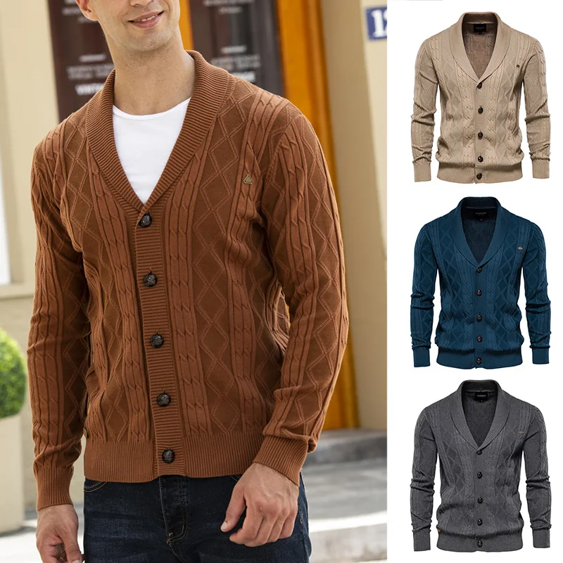 

2021 Fashion Men Cardigan Sweaters Autumn Winter Warm Single Breasted Jacket Coat Casual Stand Collar Knitting