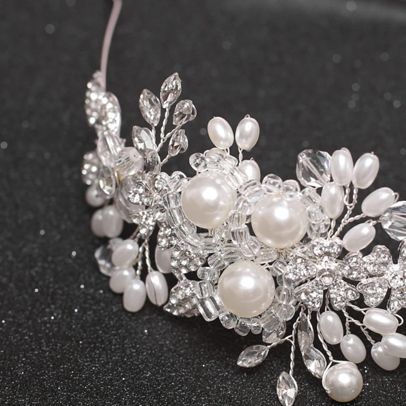 

Floral Headband Bride Wedding Handmade Pearl Women Jewelry Prom Decoration Gifts