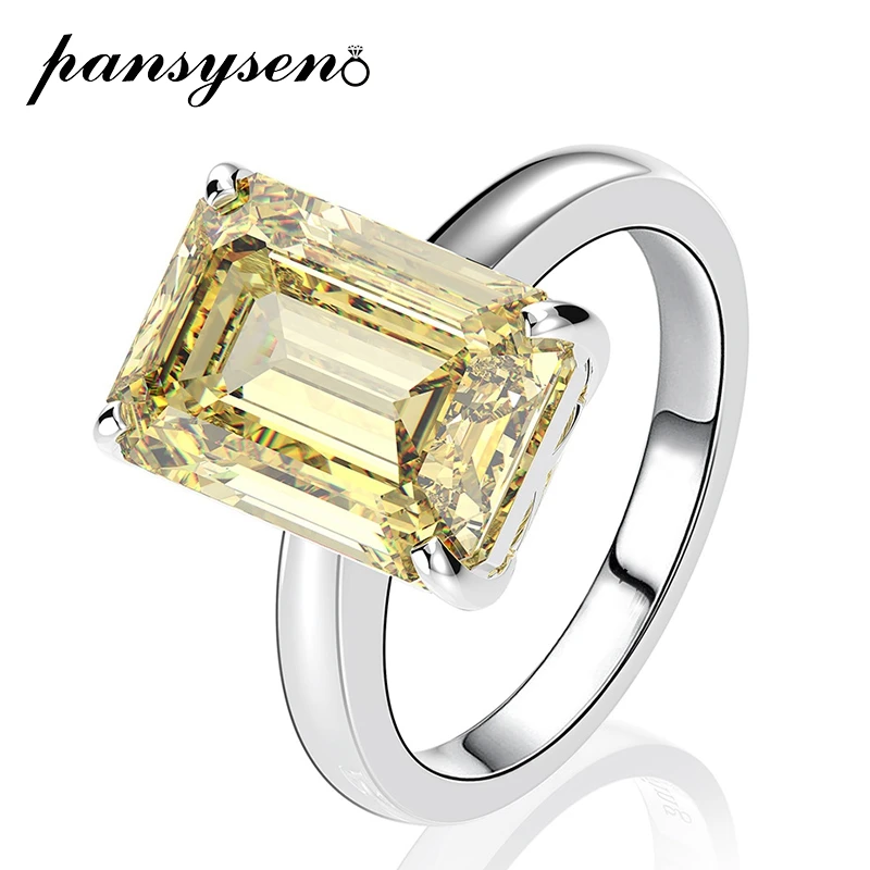 

PANSYSEN New Fashion 10x14MM Citrine Quartz Gemstone Rings Solid 925 Sterling Silver Women Wedding Engagement Fine Jewelry Ring