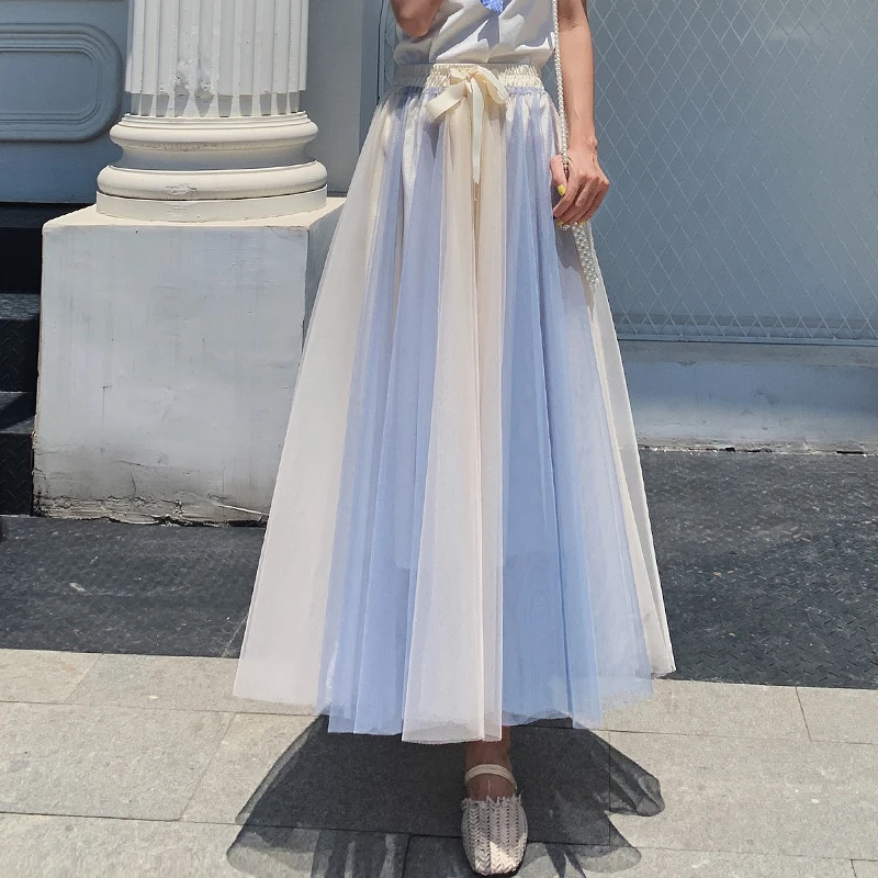 Корейская женская фатиновая юбка для взрослых многослойная длинная