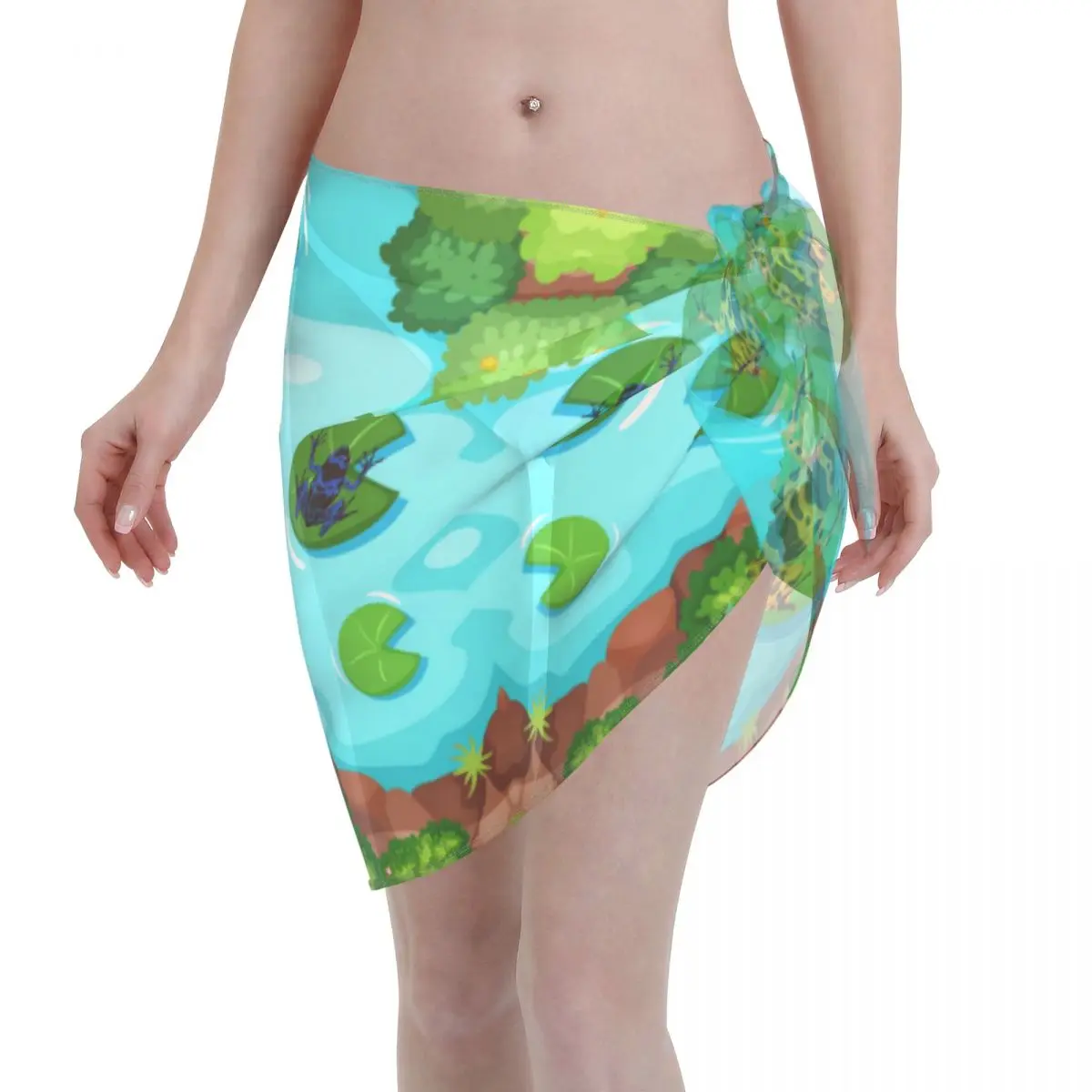 

2021 Beach Bikini Cover Ups Wrap Skirt Exotic Frogs Lotus Leaves Pond Women Bathing Suit Sexy Swimsuit Beachwear