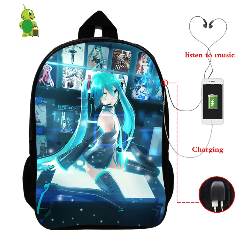 Аниме Хацунэ рюкзак с Miku школьные сумки для подростков мальчиков и девочек USB зарядка рюкзак многофункциональный рюкзак для ноутбука, сумки для путешествий