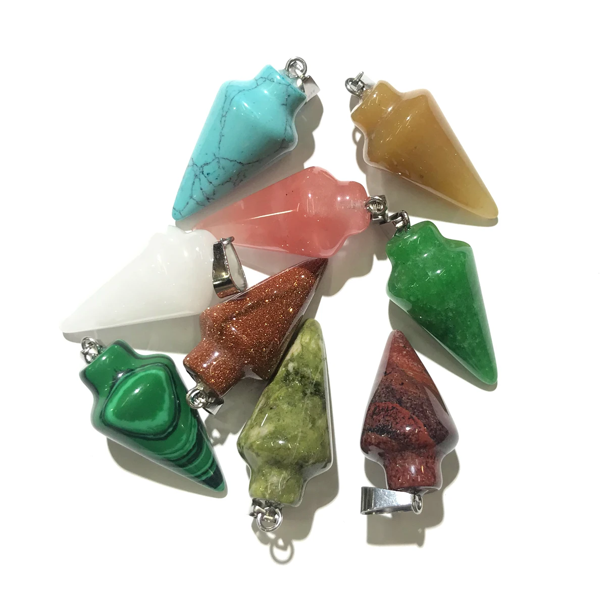 

Natural Stone Cone Shape Agates Pendant Charms Malachite Crystal Pendants for Jewelry Making DIY Necklace Accessories 15x30mm