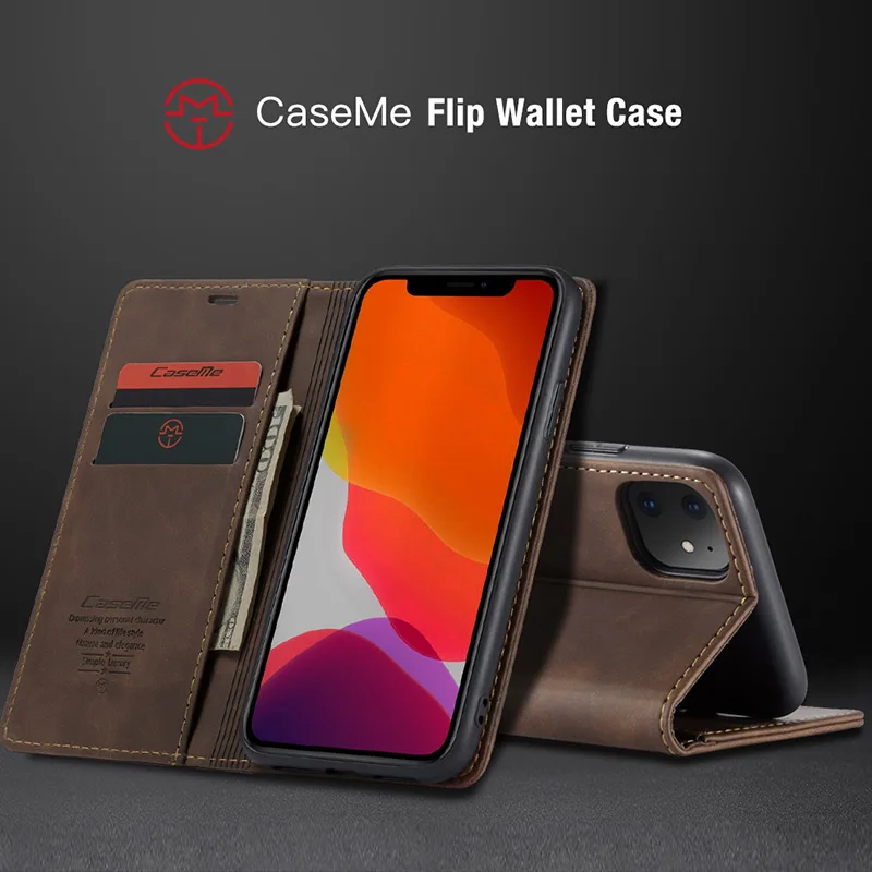 Роскошный кожаный флип-кошелек CaseMe для Iphone 12 11 Pro 7 8 Plus чехол-подставка деловые
