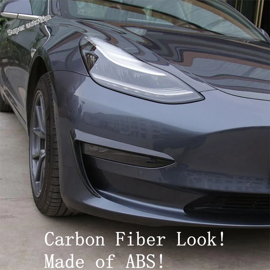 

Lapetus Front Fog Lights Lamp Eyelid Eyebrow Strip Cover Trim Fit For Tesla Model 3 2018 2019 2020 ABS Black / Carbon Fiber Look