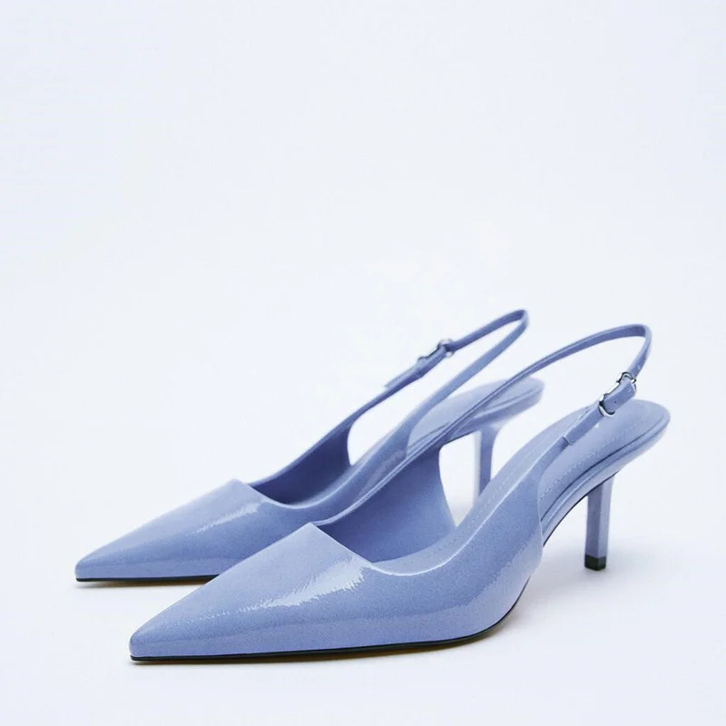 Женские лакированные туфли-лодочки ZA синие элегантные туфли из лакированной