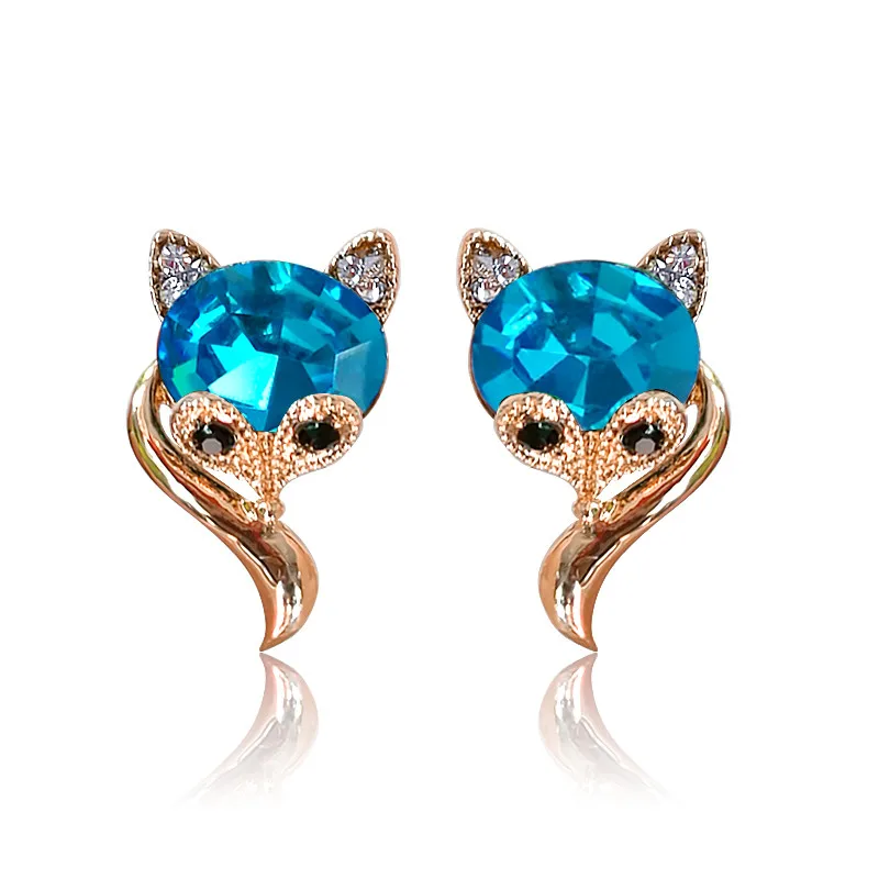Серьги клипсы с фианитами в виде животных лисы без проколов серьги гвоздики
