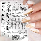 Трафареты NICOLE DIARY для стемпинга ногтей, абстрактные, с геометрическими линиями, с изображением листьев, цветов, для творчества, для ногтей