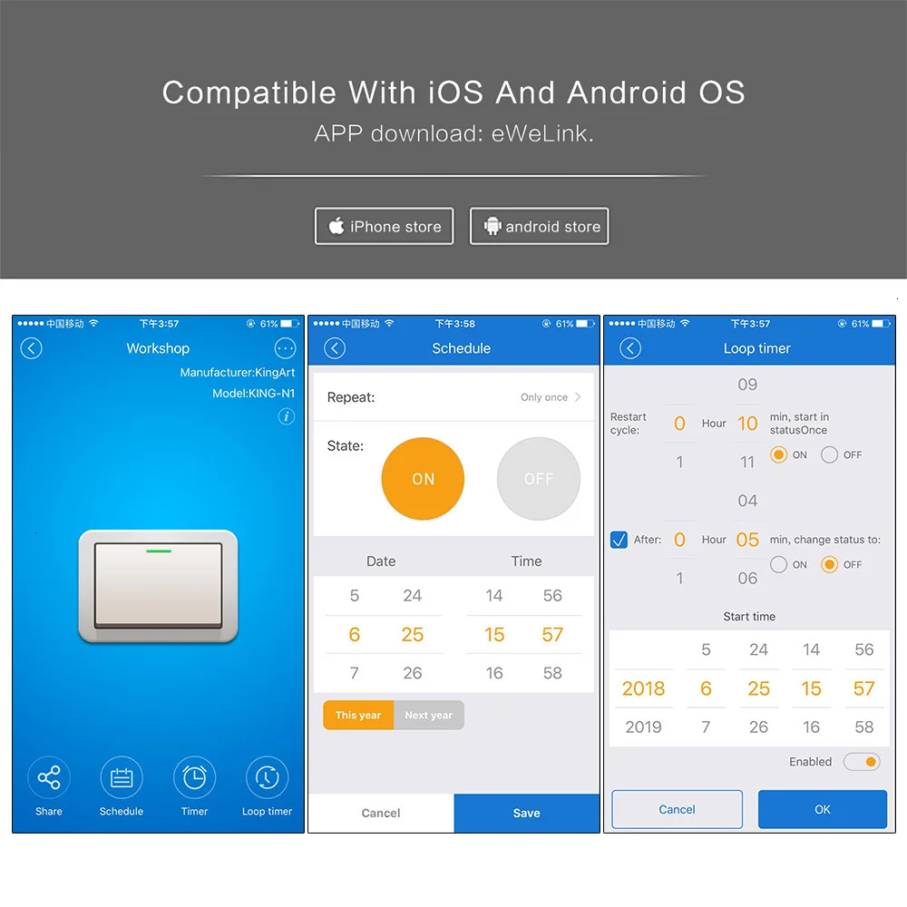 Умный выключатель с двойным управлением настенный сенсорный поддержкой Wi-Fi и RF