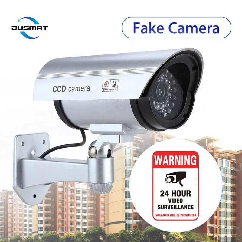 

Dummy Camera Waterproof Outdoor Simulation Security Surveillance Camera Flashing Red LED Warning Sticker Fake