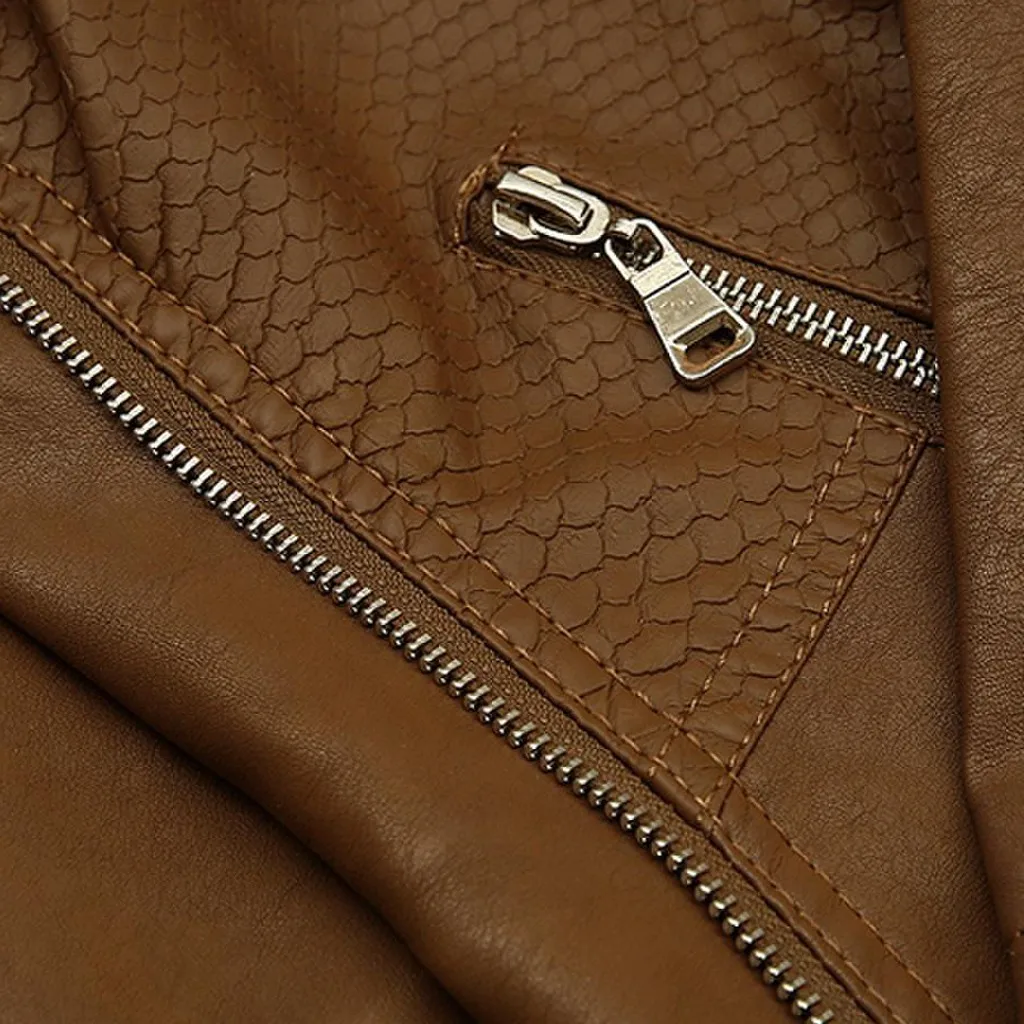 Модная женская кожаная куртка на молнии винтажное приталенное Женское пальто