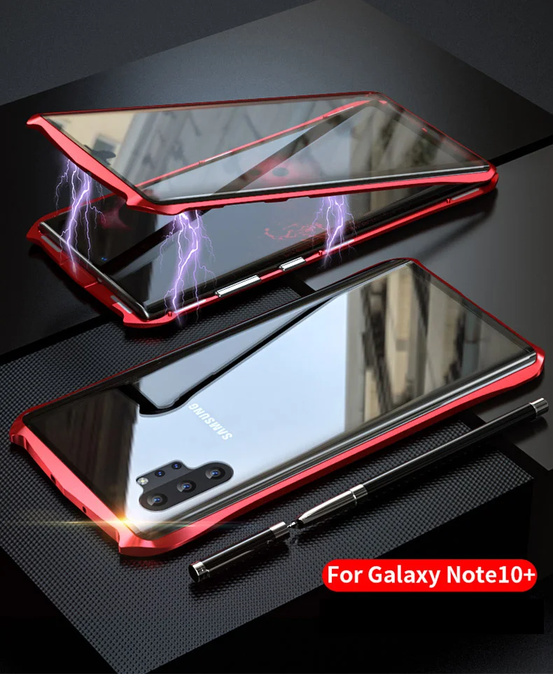 Магнитный чехол для samsung Galaxy Note10 Plus 5G, прозрачный металлический стеклянный магнит, защитный чехол для samsung note 10 360
