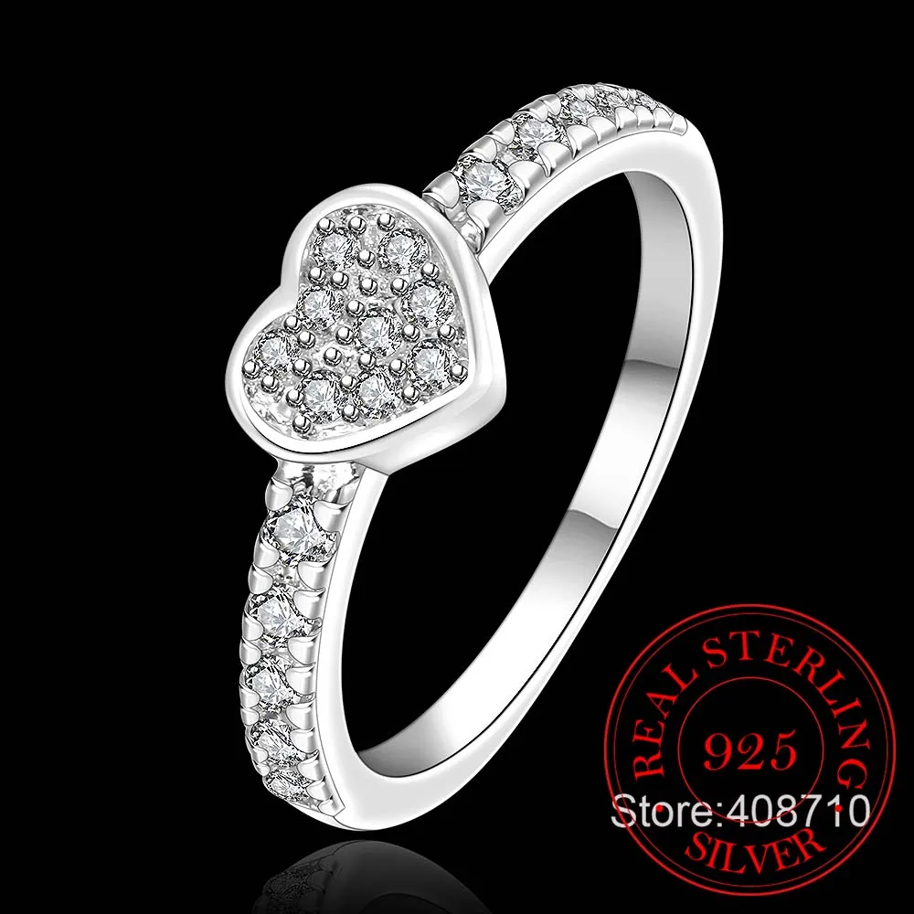 Женское кольцо из серебра 925 пробы с фианитом|heart rings for women|ring 925rings women wedding |
