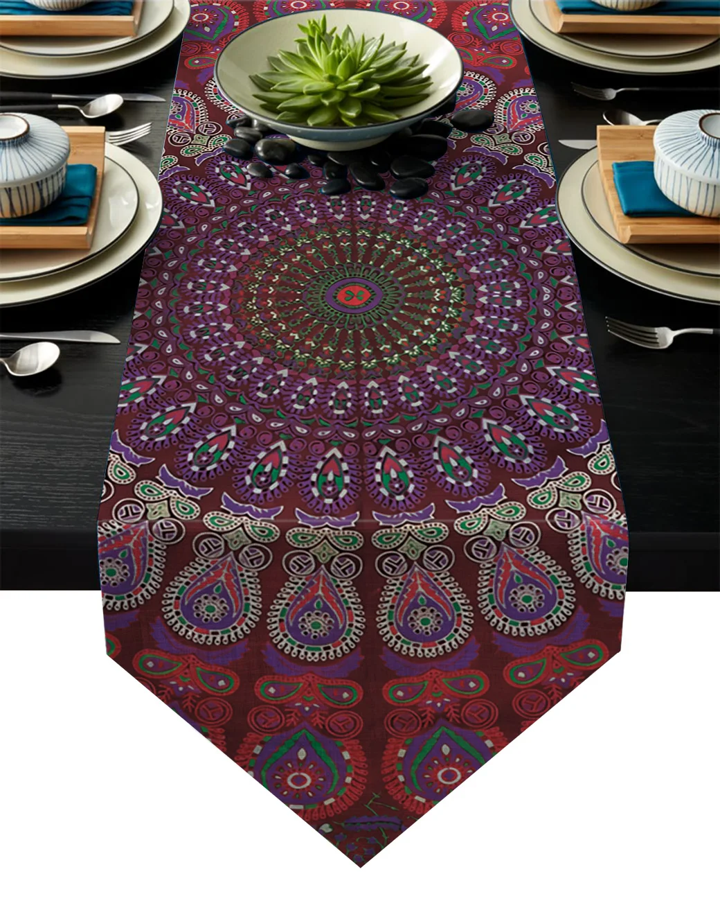 Длинная настольная дорожка с рисунком мандалы красная скатерть для кухни