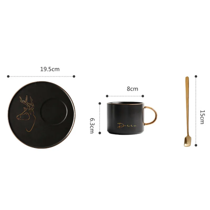 Европейская керамическая черная глазурованная кофейная чашка с блюдцем и ложкой