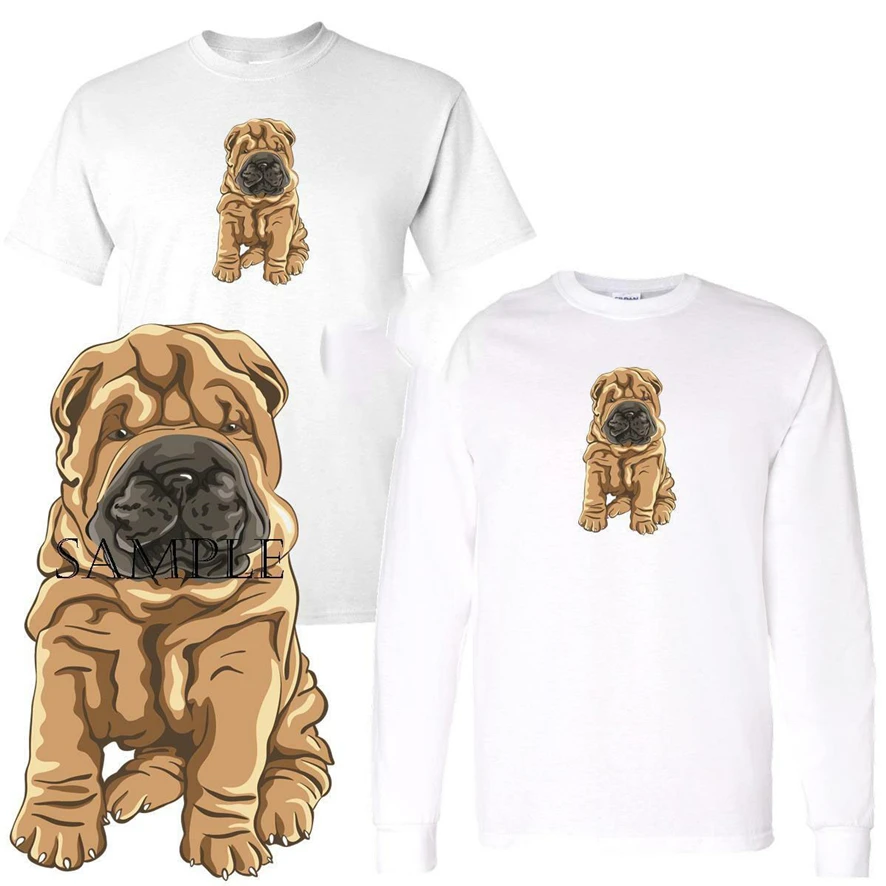 Шарпей морщинистый мультяшный щенок Лонгслив под змеиную кожу белая футболка M 3X