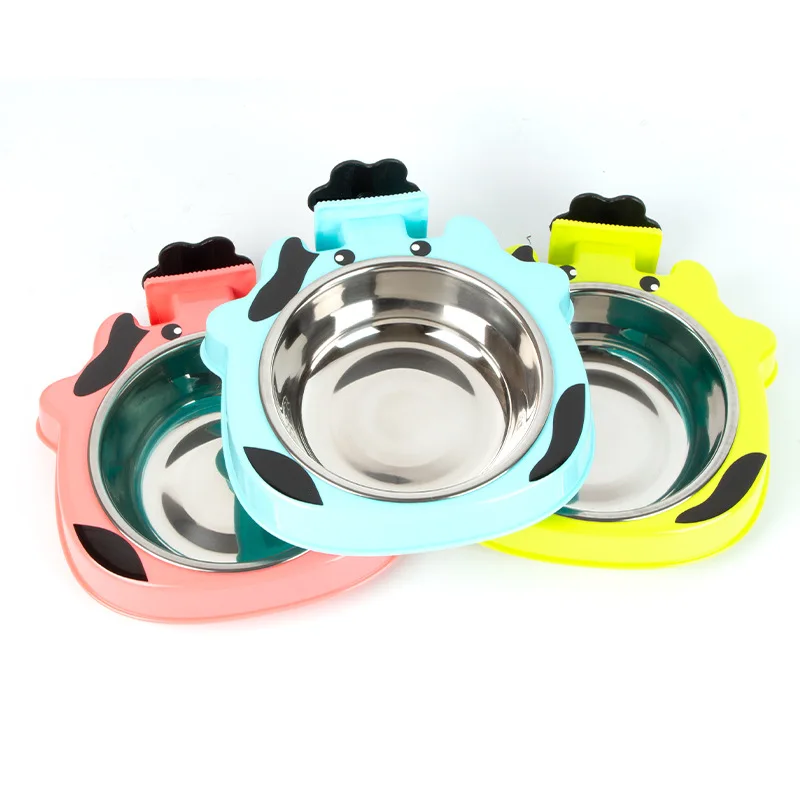 

Pets can be hung design, stainless steel, easy to clean, eat and drink, can make mistakes, cartoon dog food utensils