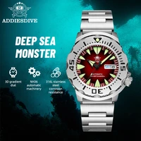 addiesdive new monster automatic mechanical watches men nh36 movement stainless steel ceramic bezel 200m waterproof diver watch