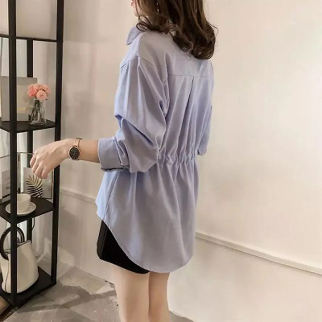 Woman Blouses Spring Fashion Solid Color Large Size Elegant Temperament Long-Sleeved Base Turn-down Collar plus size feminino |