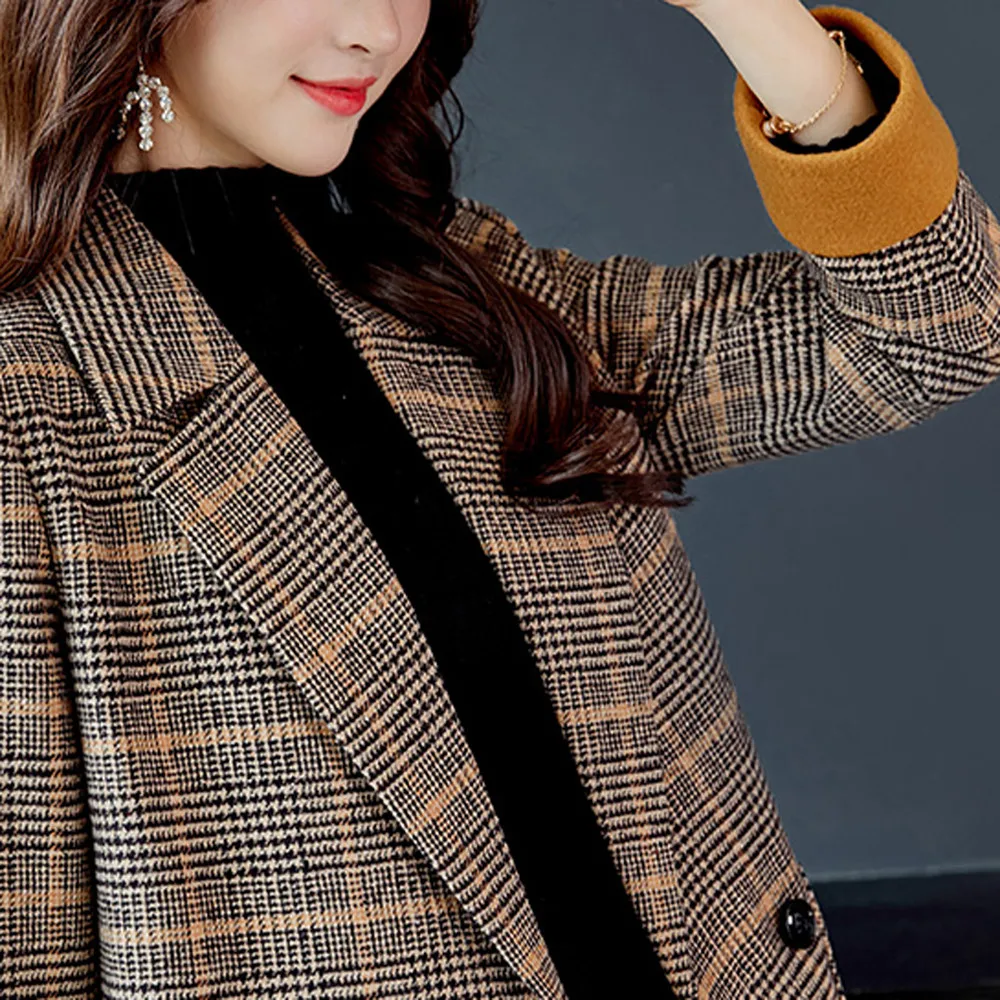 2019 весенне осеннее Женское шерстяное пальто женское Новое модное клетчатое