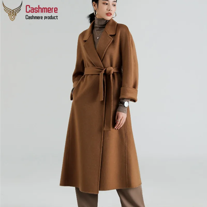 

Кашемировое Женское пальто, пальто, Женское зимнее двухстороннее кашемировое пальто с водной волной, высококачественное длинное кашемиров...