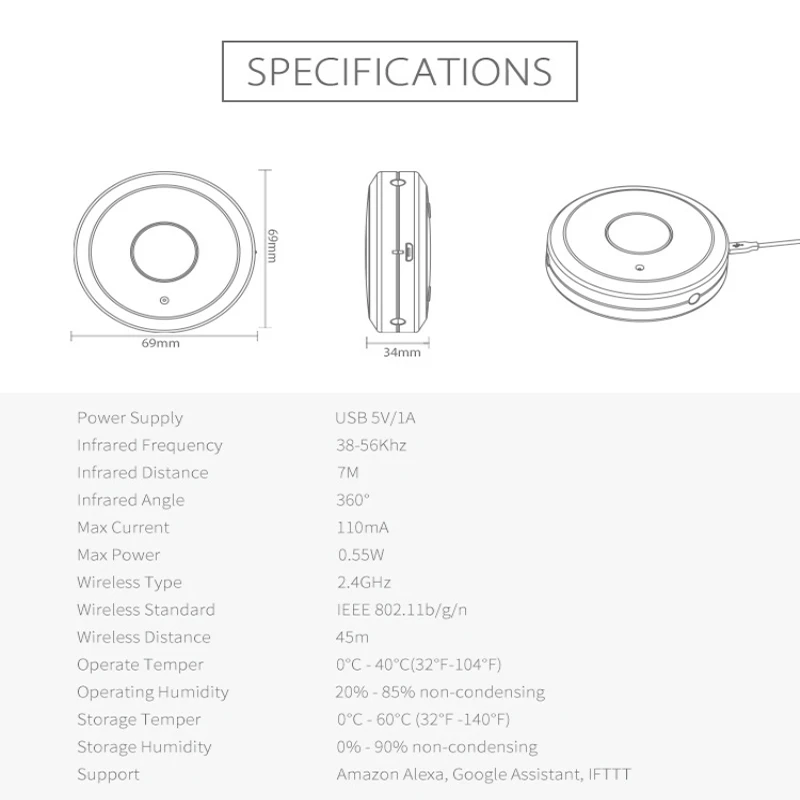 Смарт-Пульт ДУ Tuya NEO COOLCAM USB Wi-Fi ИК поддержка Alexa Echo Google Home голосовое управление