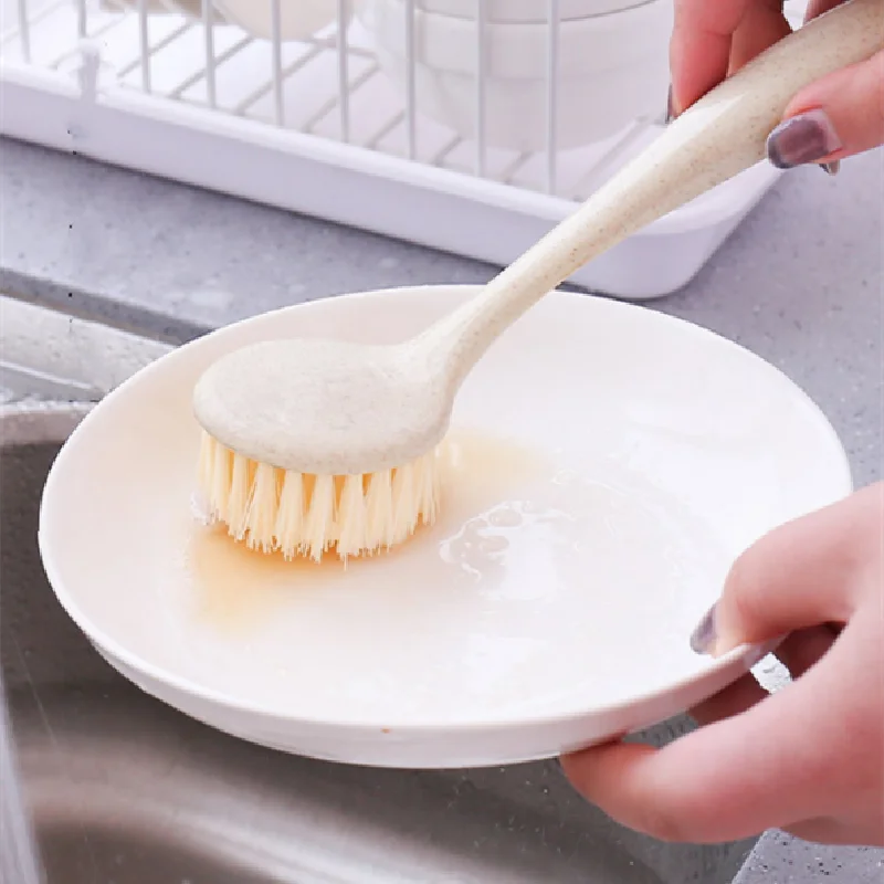 Kitchen Long Handle Pot Brush Yellow Dishwashing Sink Stove Brush Hangable Multifunctional Household Cleaning Tool