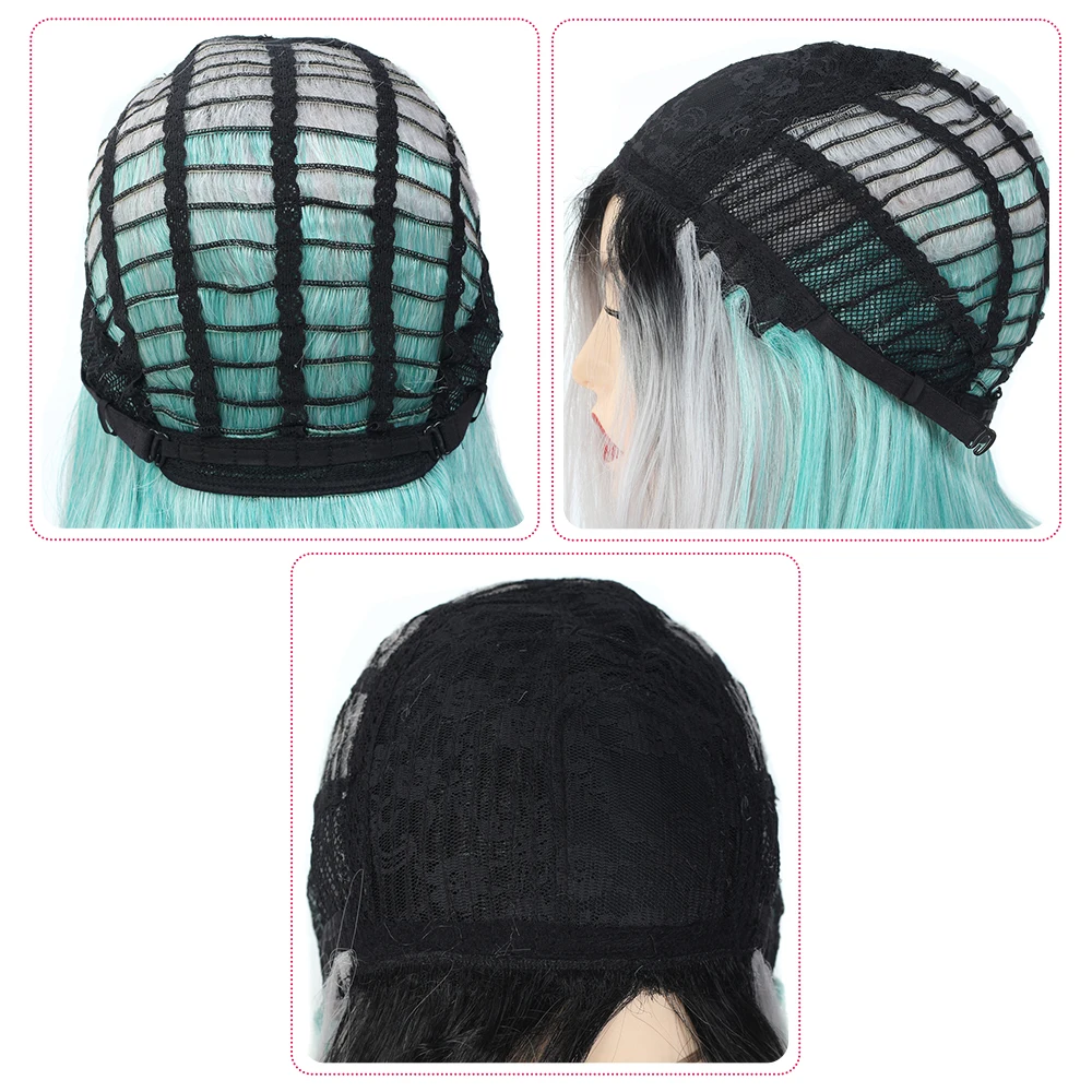

Lace Synthetic Part Wigs For Women Wavy Colorful Wig Heat Resistant Fiber Darker Root Gray Green Cosplay Wig IPARTY Hairstyle