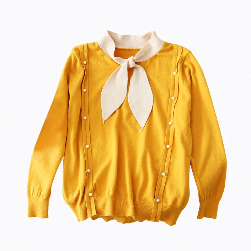 Женский Однотонный свитер Heliar повседневный с бантом на завязках украшенный