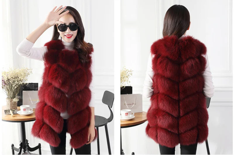 Женский Длинный жилет из искусственного лисьего меха Размеры S/4XL|Жилеты и
