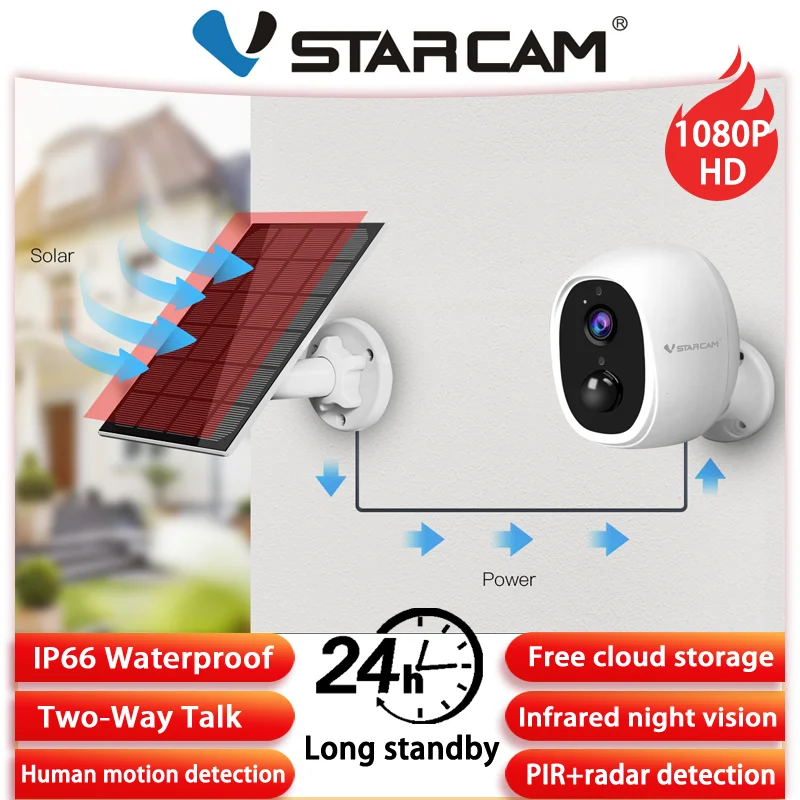 

Водонепроницаемая беспроводная Wi-Fi мини-камера на солнечной батарее, 1080P