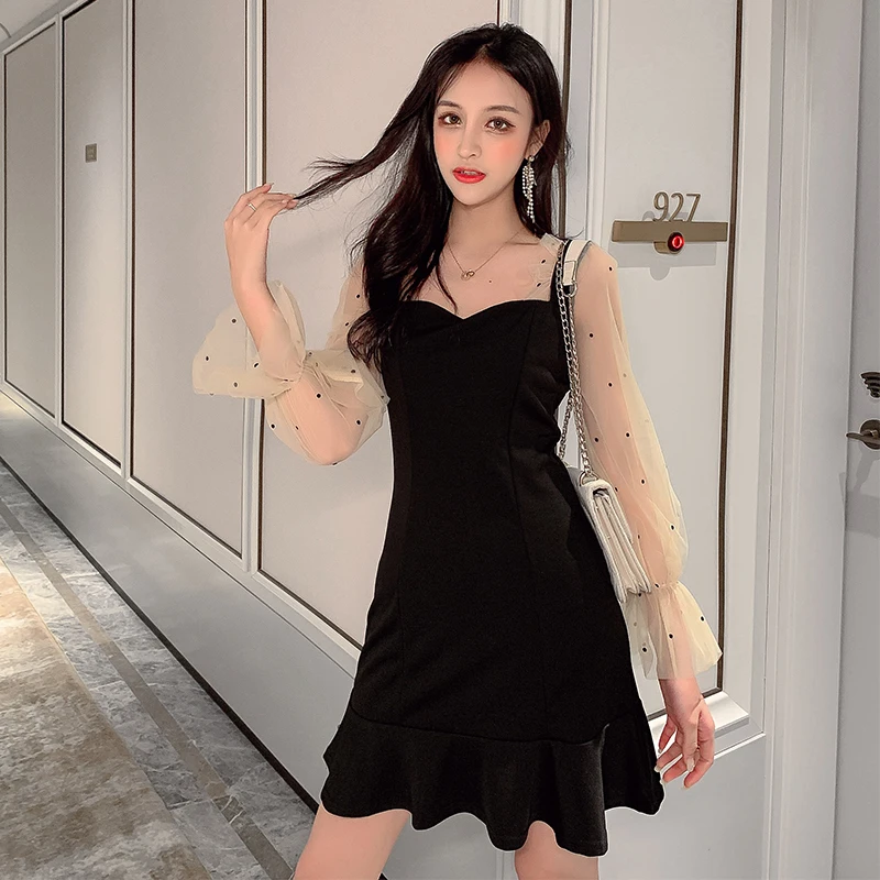 S-XL корейское платье с длинным рукавом для женщин осень/зима новое повседневное