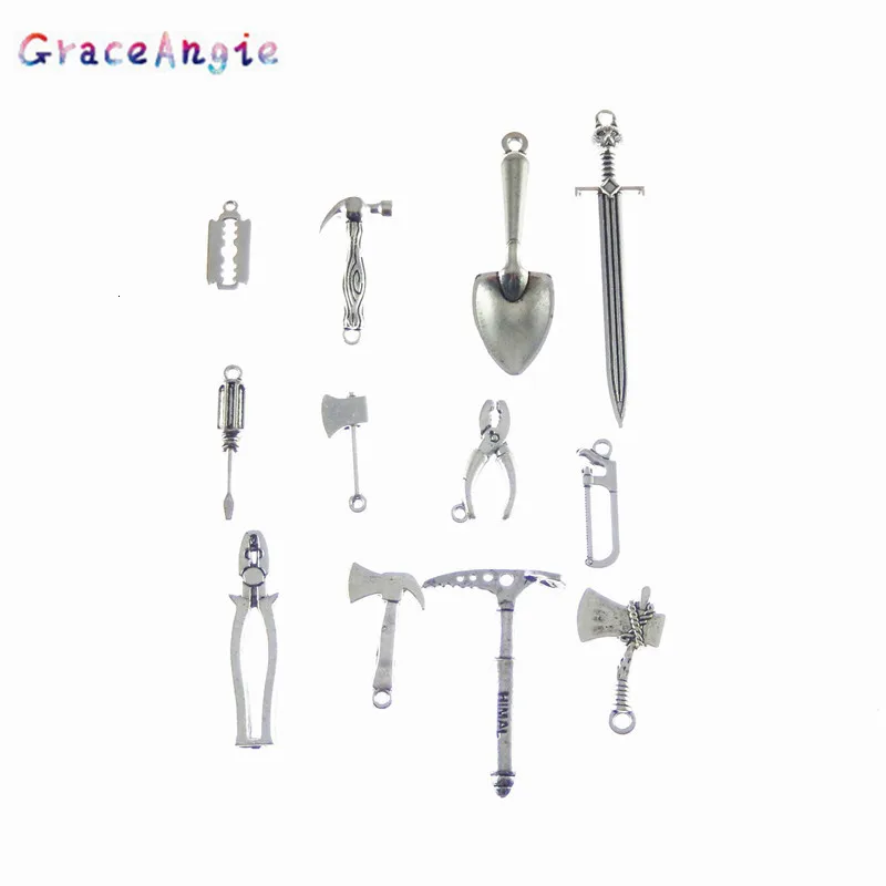 GraceAngie 12 шт. смешанные плоскогубцы с лопатой Подвески Меч топор ювелирные изделия с молотком поиск ручной работы DIY ожерелье кулон ремесла Серьги Браслет