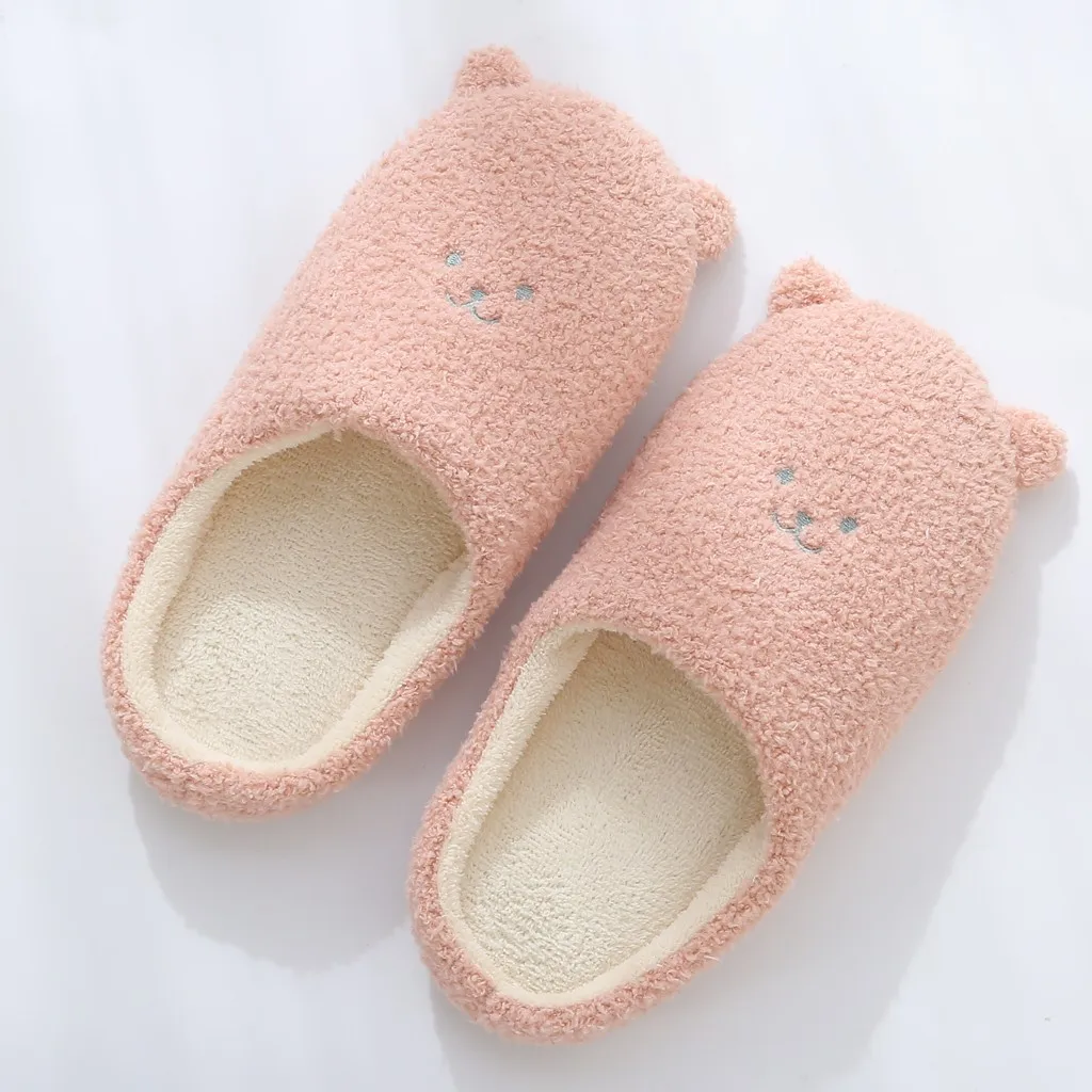 Женские и мужские тапочки с мультяшным медведем зимние теплые домашние из флока