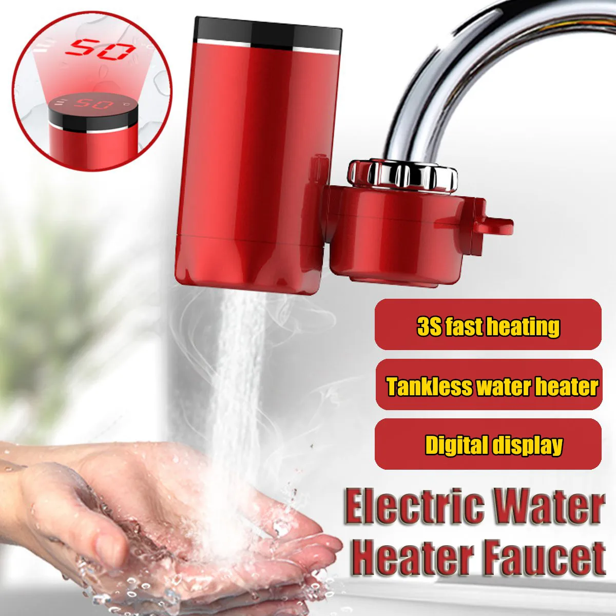 

3000W Instant Hot Kitchen Faucet Temperature Display Electric Water Cold Heating Faucet 220V Tankless Instantaneous Water Heater