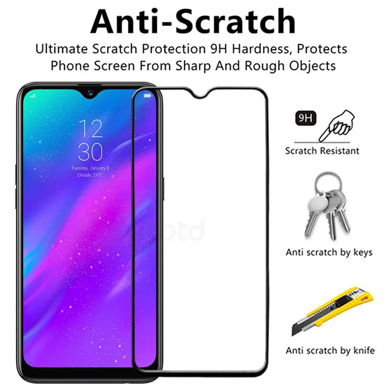 Полностью покрывающее клеем закаленное стекло для Oppo Realme 3 2 шт./лот Защита экрана