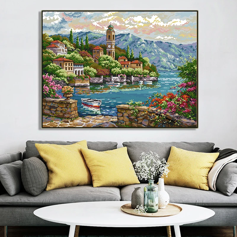 Часы с изображением моря башни пейзажа набор крестиков сделай сам ручная работа