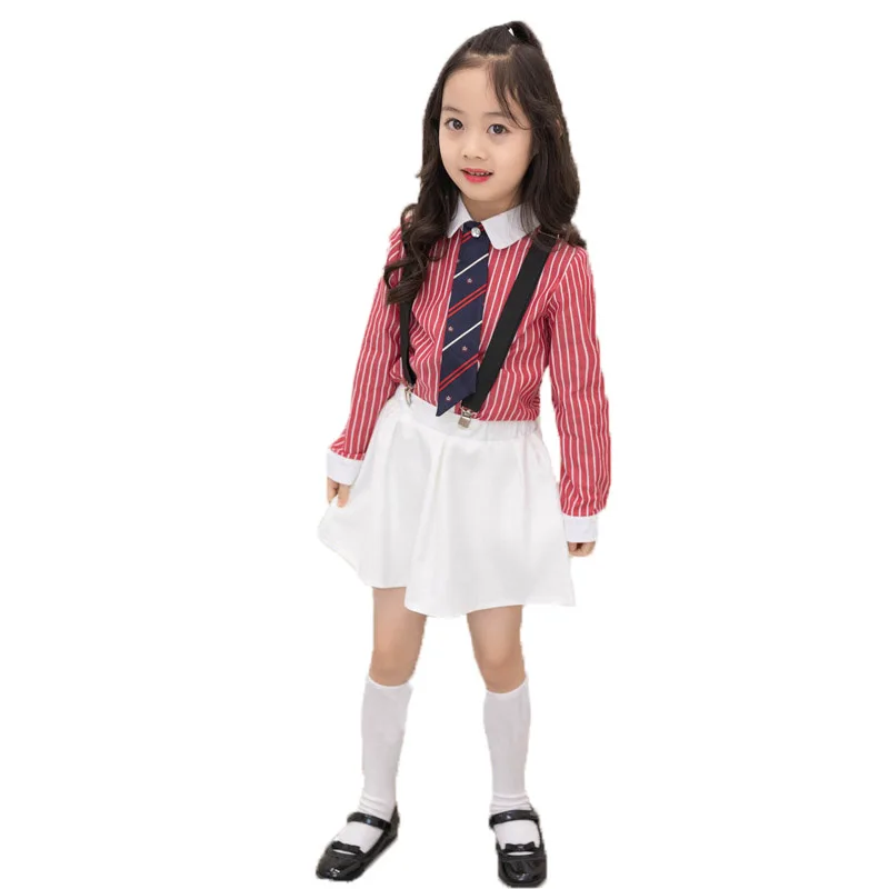 

Flower Boys Summer Suit Girls School Uniform Children Wedding Dress Gentleman Kids Strap Shirt Pant Skirt Tie ceremony Costume