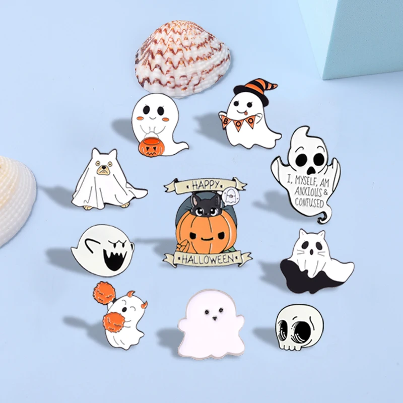 

Halloween Punk Enamel Pins Cute Ghost Pumpkin Skull Brooch Lapel Pin Badges Backpack Gift Friends Kids Jewelry Accessories