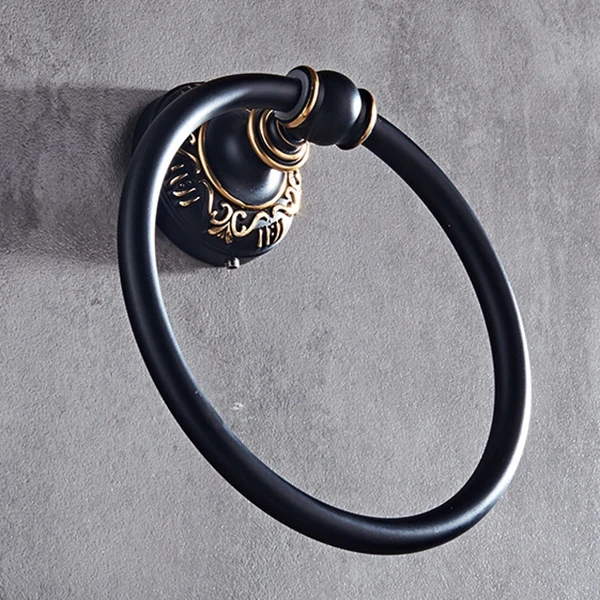 

2 Pack Towel Holder Ring Round Wall Mounted Bathing Towel Rack Kitchen Bathroom Accessories Black