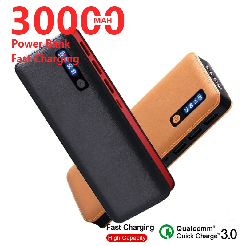 Портативный внешний аккумулятор на 30000 мА · ч с 3 USB портами и светодиодной