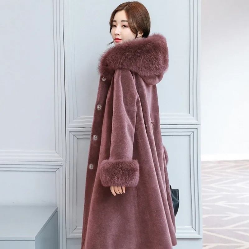 Зимняя женская искусственная пушистая куртка искусственное длинное пальто