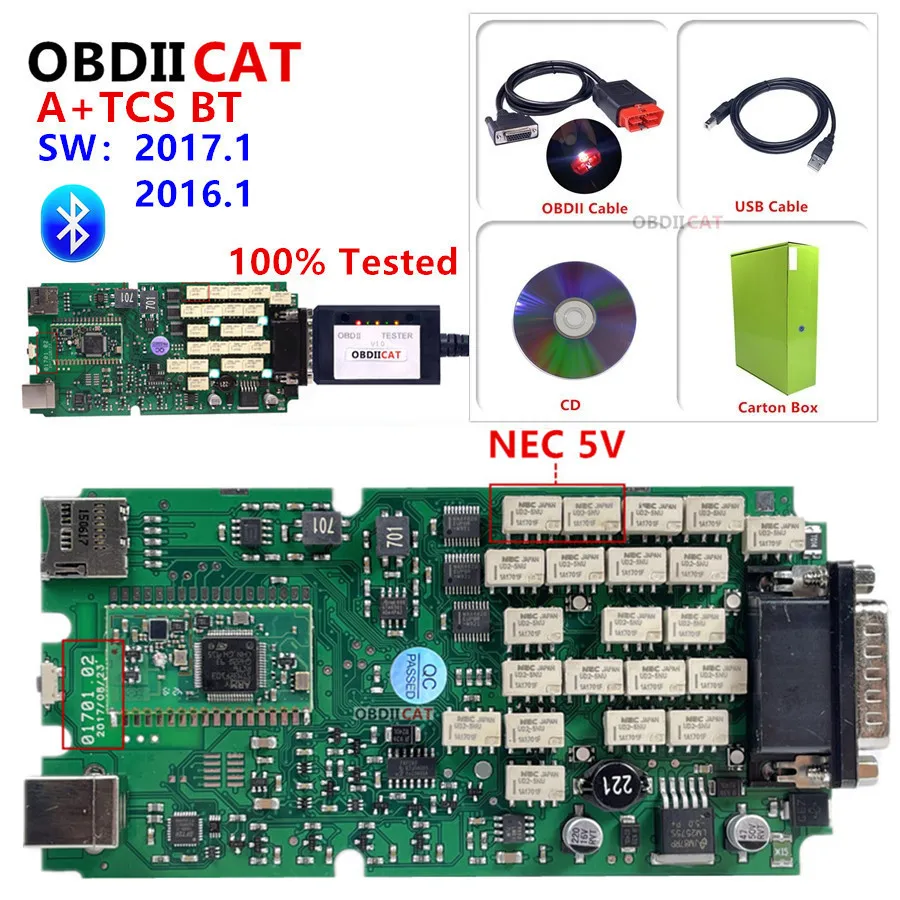 5pcs TCS Scanner 2017.1 newest Single Green pcb Bluetooth multidiag pro 2016.r1 keygen software hot Car diagnostic tool DHL free|tcs cdp|single green