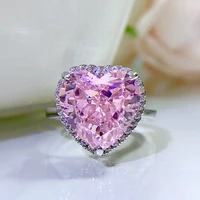 100 s925 sterling silver 1212mm heart pink ice cut high carbon diamond rings for women sparkling wedding party fine jewelry
