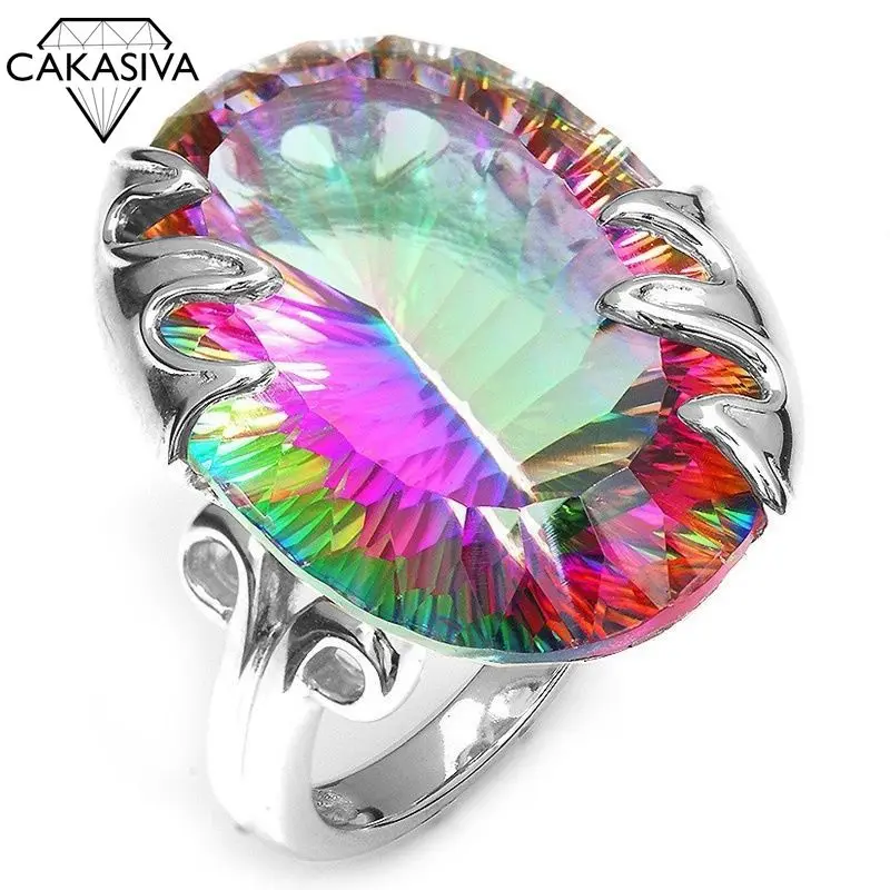 

Seven Rainbow Topaz яйцо кольцо для женщин модные обручальные свадебные ювелирные изделия на подарок кольцо драгоценный камень кольца для женщин